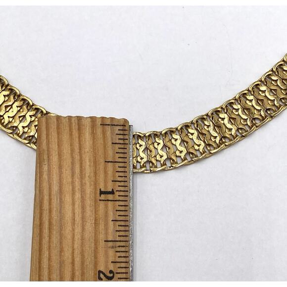 MONET Vintage Necklace Flat Collar Gold Tone Statement 16” Estate - Picture 4 of 11